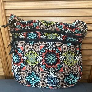 Pre Owned Vera Bradley Patterned Shoulder Bag in Black, Teal & Coral